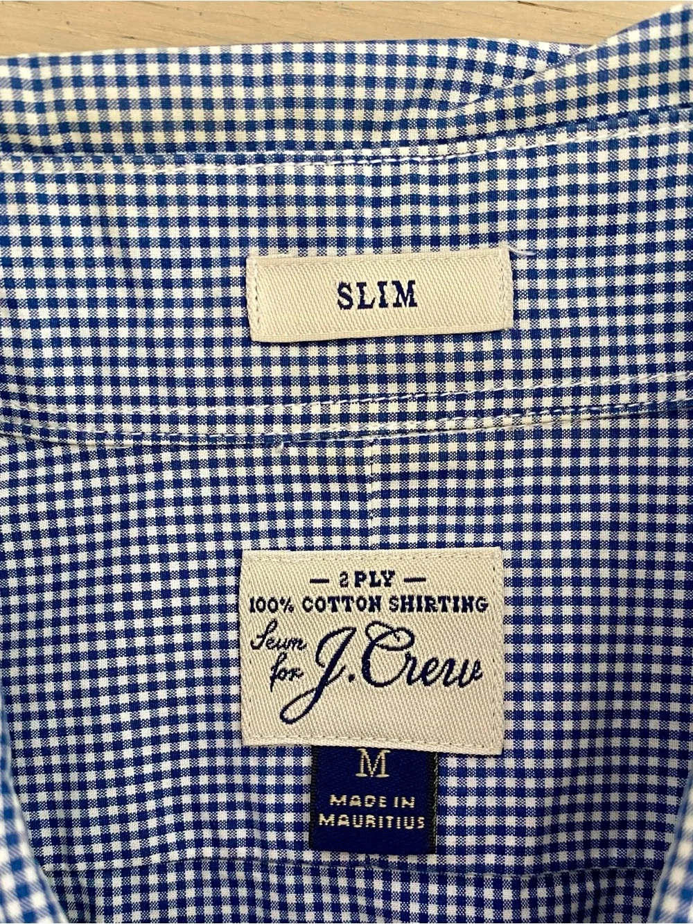 J.Crew Men's Slim Fit Gingham Button Down Shirt Blue White 2-Ply Cotton, size M